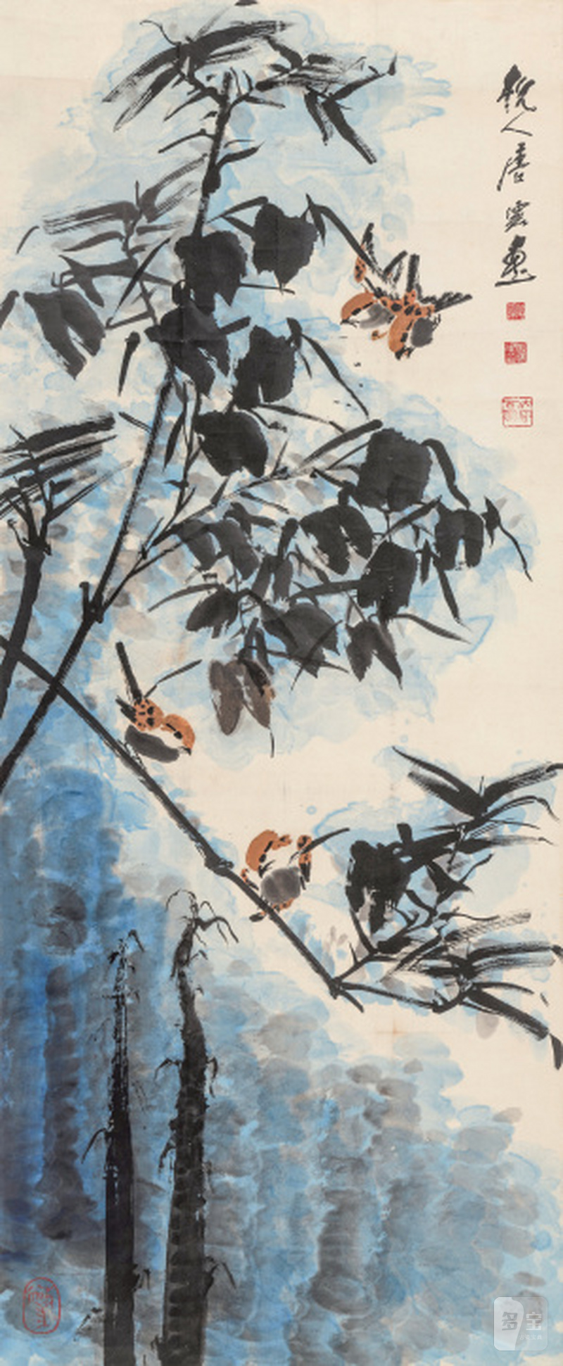 唐 云 1910-1993 竹雀图